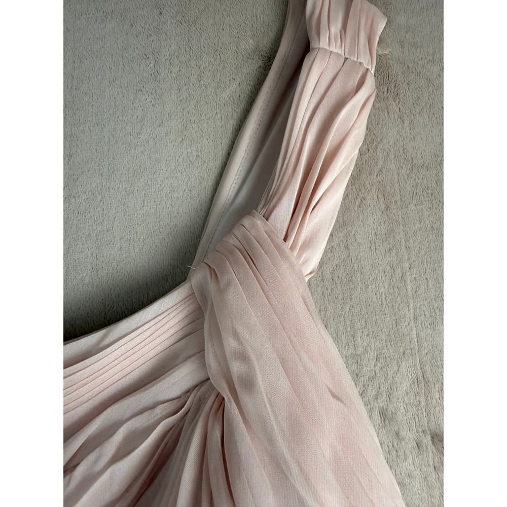 Adrianna Papell One Shoulder Chiffon Cocktail Dress Womens 10 Blush Pink Ruffle - Picture 9 of 10